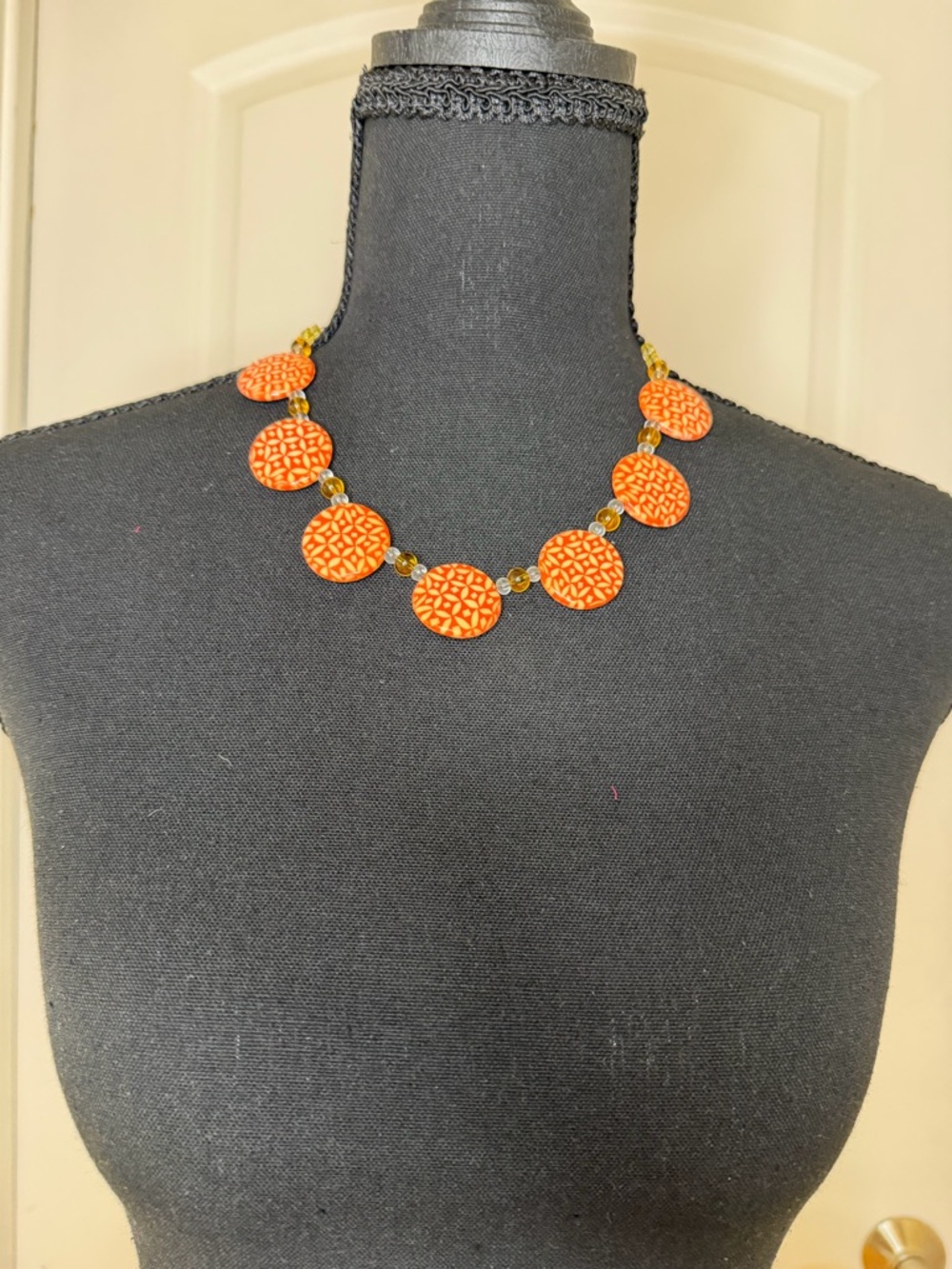 Handmade Orange Geometric Disc Necklace - Women's Jewelry